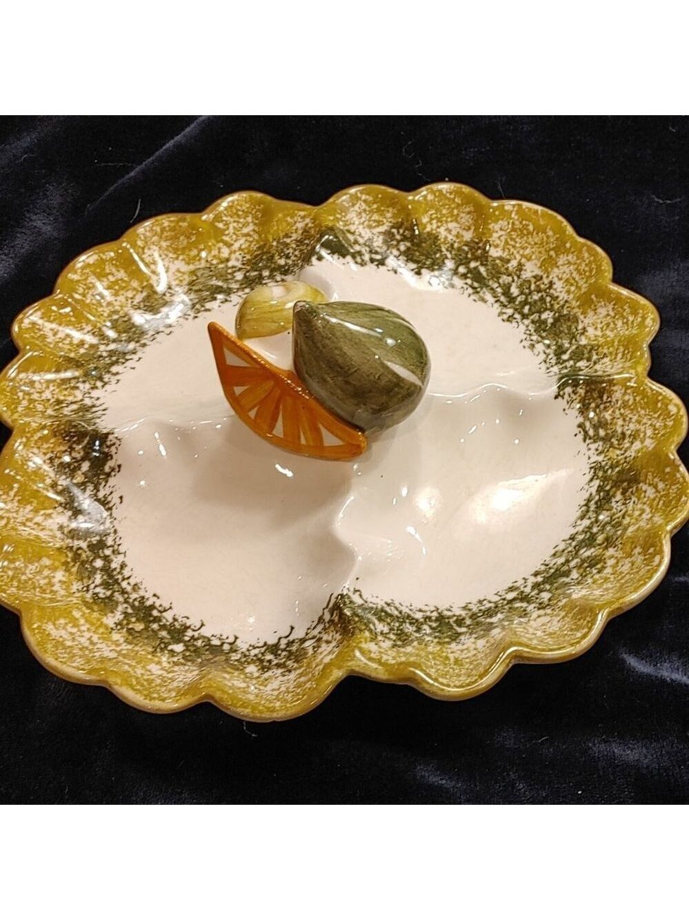 Vintage Ceramic Divided Serving Dish Citrus Lemon Orange Pear